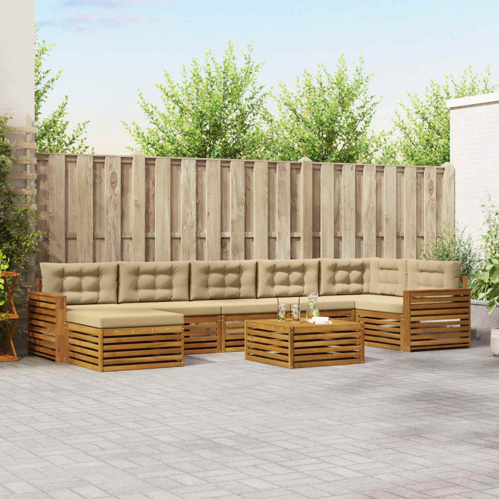 Produktbild för Utomhussoffset med kudde 8 pcs Naturlig och Beige