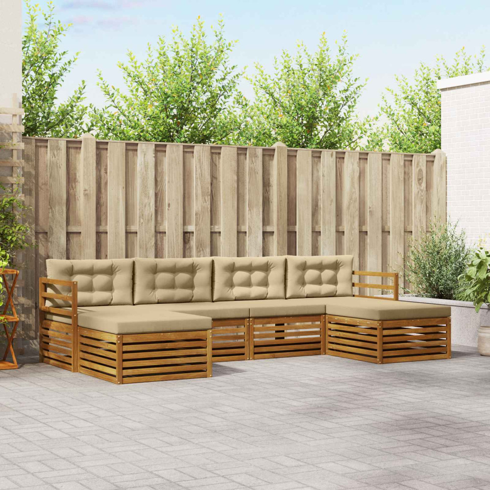Produktbild för Soffgrupper 6 pcs Naturlig och Beige Massivt Akaciaträ