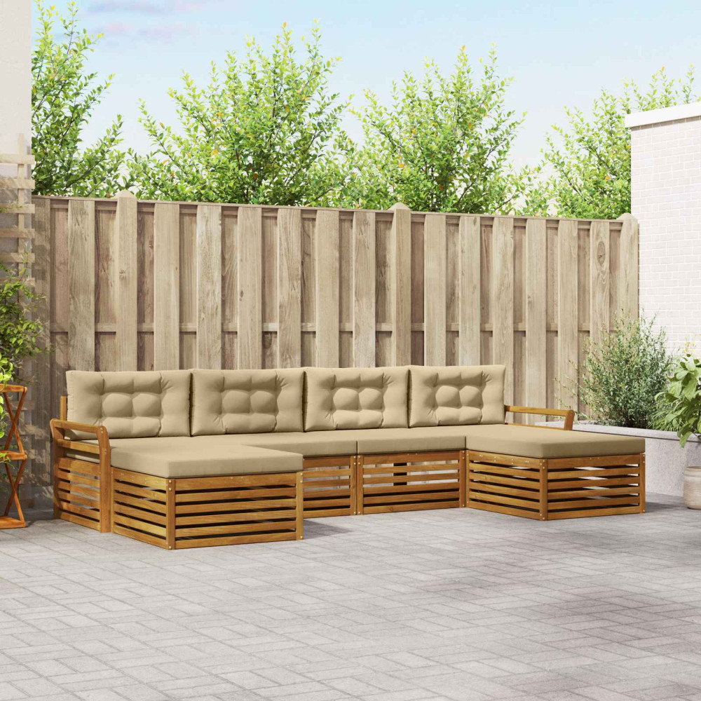 Produktbild för Soffgrupper 6 pcs Naturlig och Beige Massivt Akaciaträ