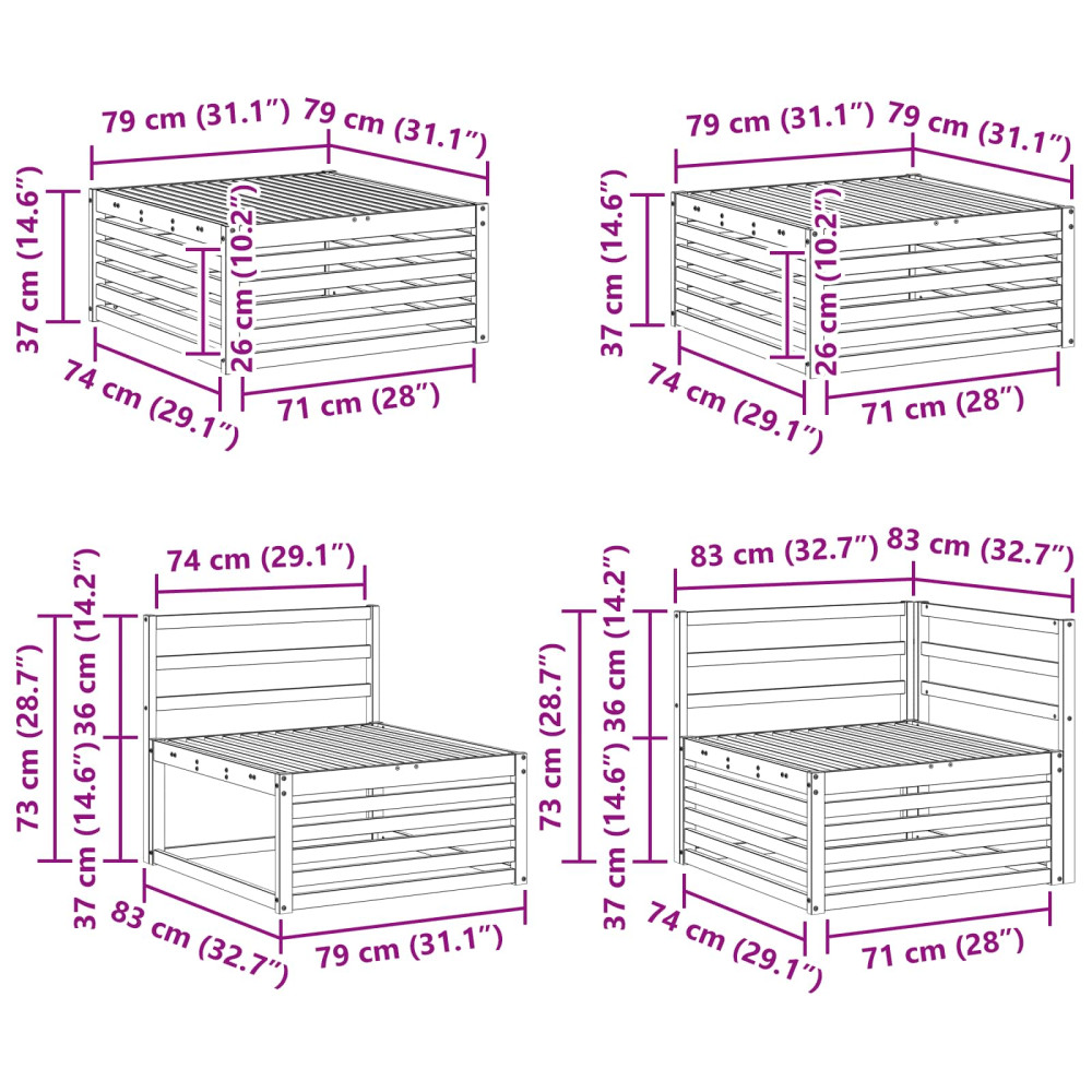 Produktbild för Utomhussoffset 9 pcs Naturfärg Massivt Akaciaträ