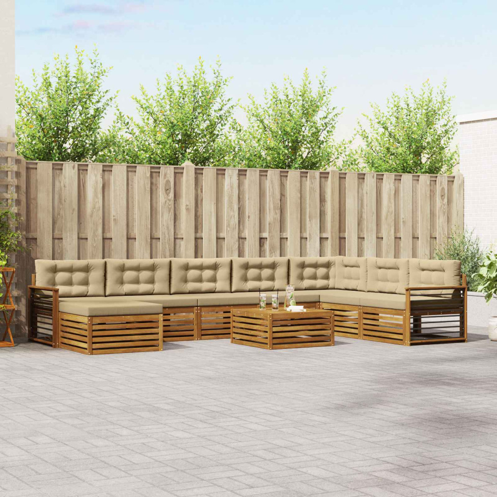 Produktbild för Utomhussoffset 9 pcs Naturlig och Beige Massivt Akaciaträ