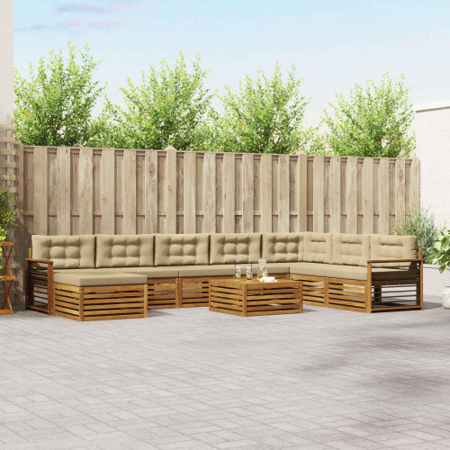 vidaXL Utomhussoffset 9 pcs Naturlig och Beige Massivt Akaciaträ