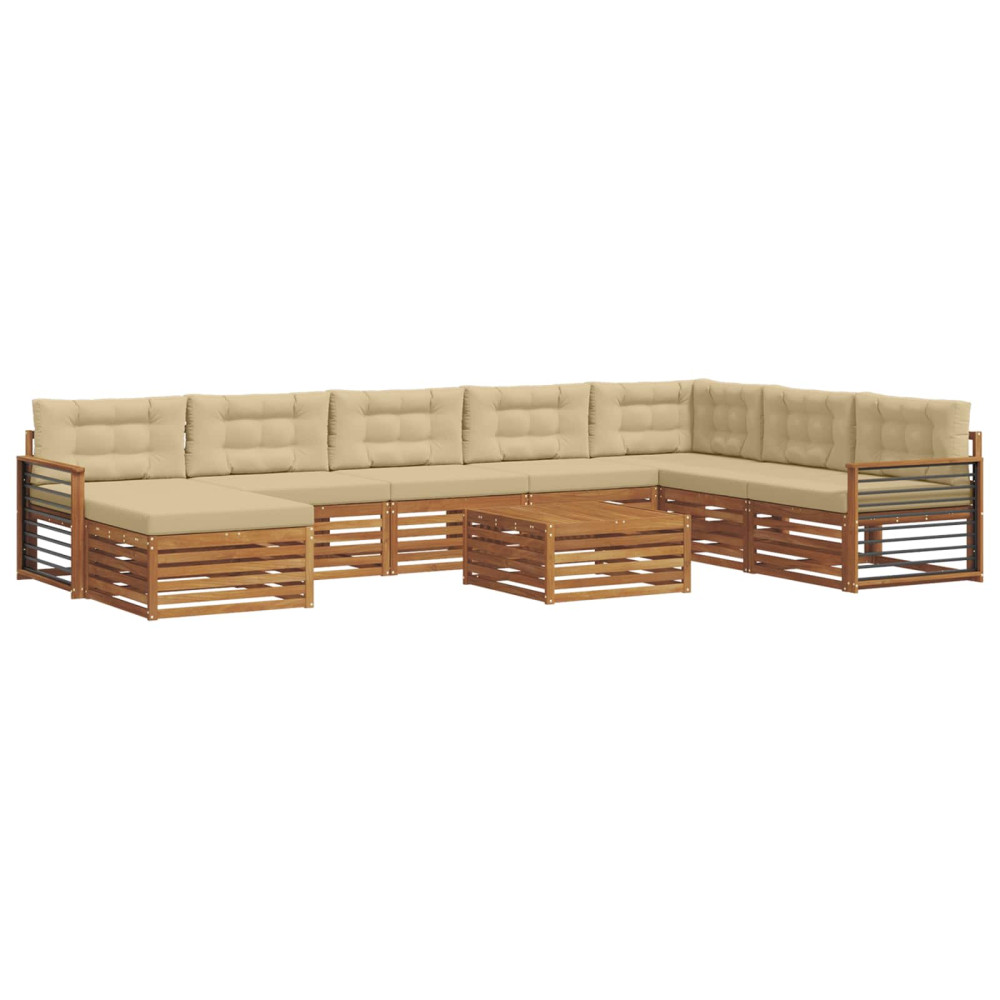 Produktbild för Utomhussoffset 9 pcs Naturlig och Beige Massivt Akaciaträ