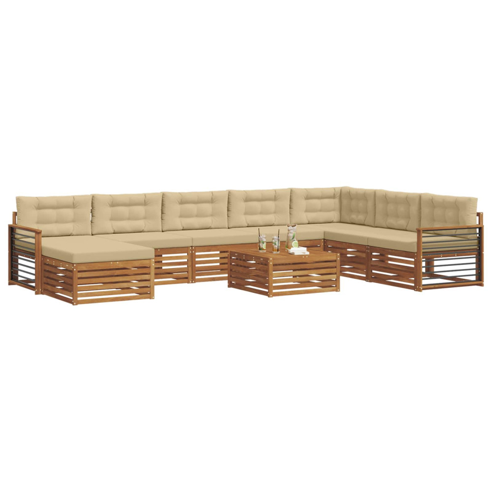 Produktbild för Utomhussoffset 9 pcs Naturlig och Beige Massivt Akaciaträ