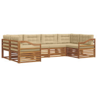 Produktbild för Utomhussoffset med kudde 6 pcs Naturlig och Beige