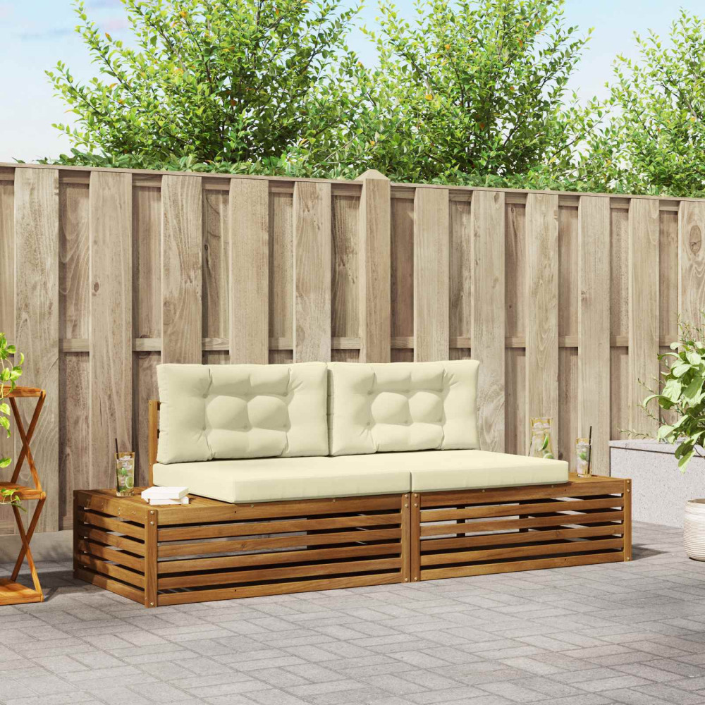 Produktbild för Utomhussoffset med kudde Naturlig och Grädde 203,5 x 83 x 73 cm