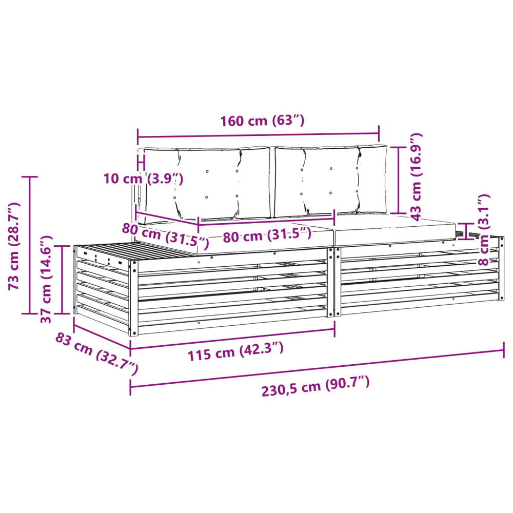 Produktbild för Utomhussoffset med kudde Naturlig och Grädde 203,5 x 83 x 73 cm