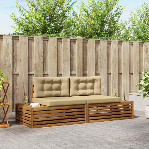 vidaXL Utomhussoffset med kudde Naturlig och Beige 203,5 x 83 x 73 cm
