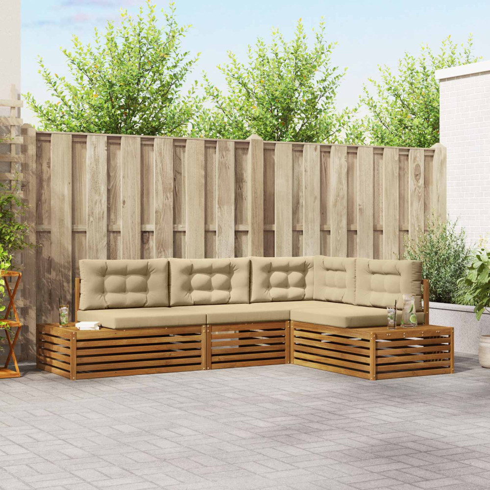 Produktbild för Utomhussoffset med kudde 4 Stycke Naturlig och Beige