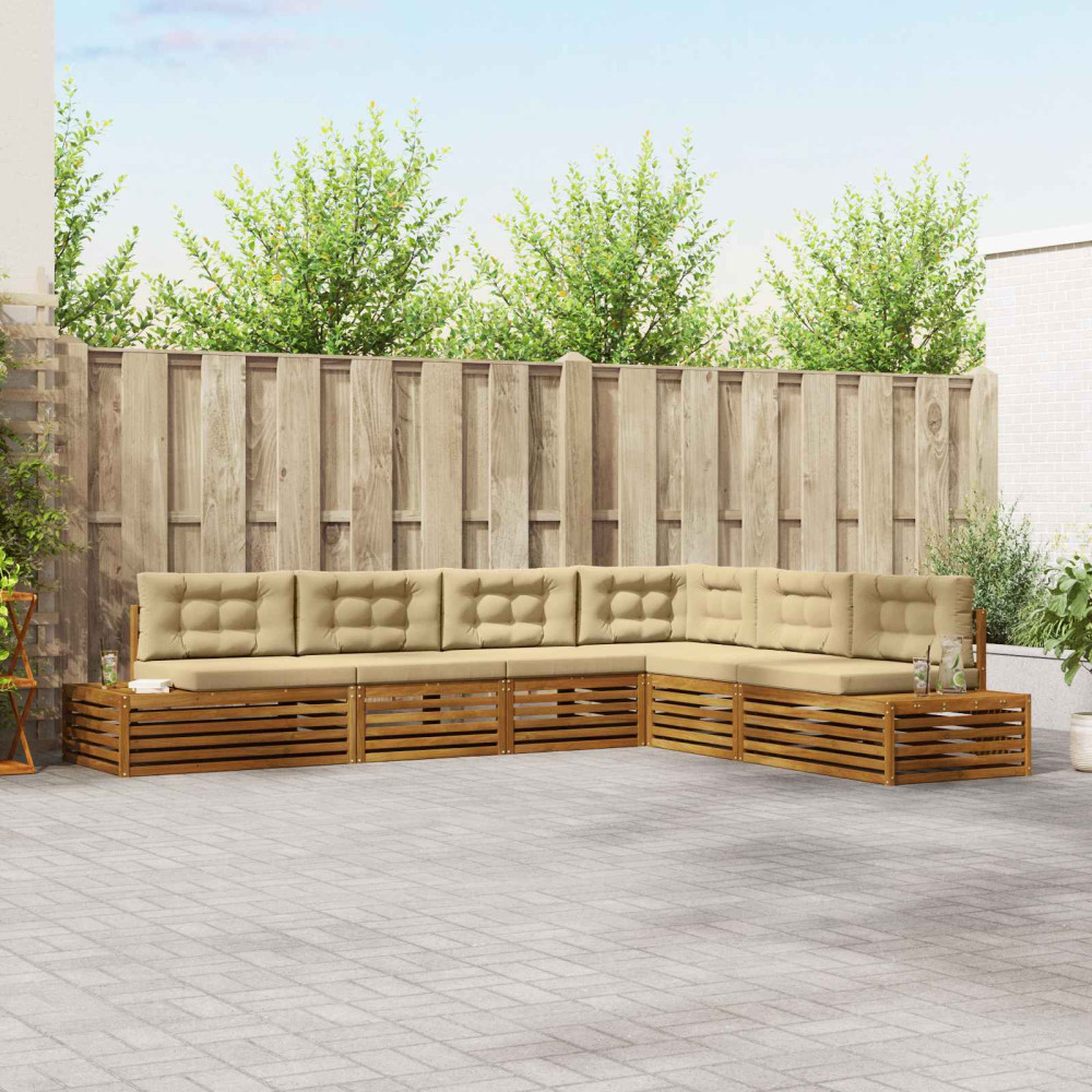 Produktbild för Utomhussoffset med kudde 6 Stycke Naturlig och Beige
