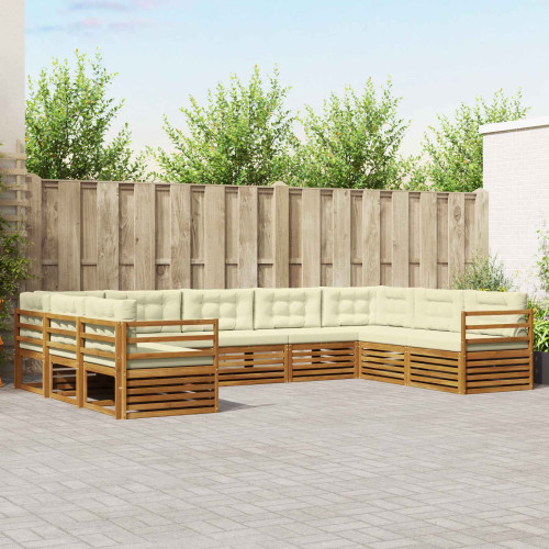 vidaXL Utomhussoffset 9 pcs Naturlig och Grädde Massivt Akaciaträ - Möbelset