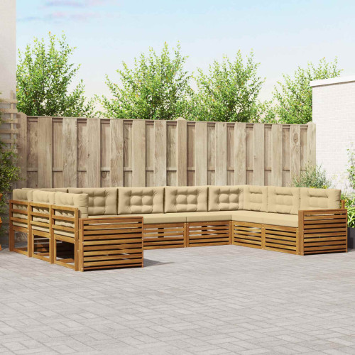 vidaXL Utomhussoffset 9 pcs Naturlig och Beige Massivt Akaciaträ - Möbelset