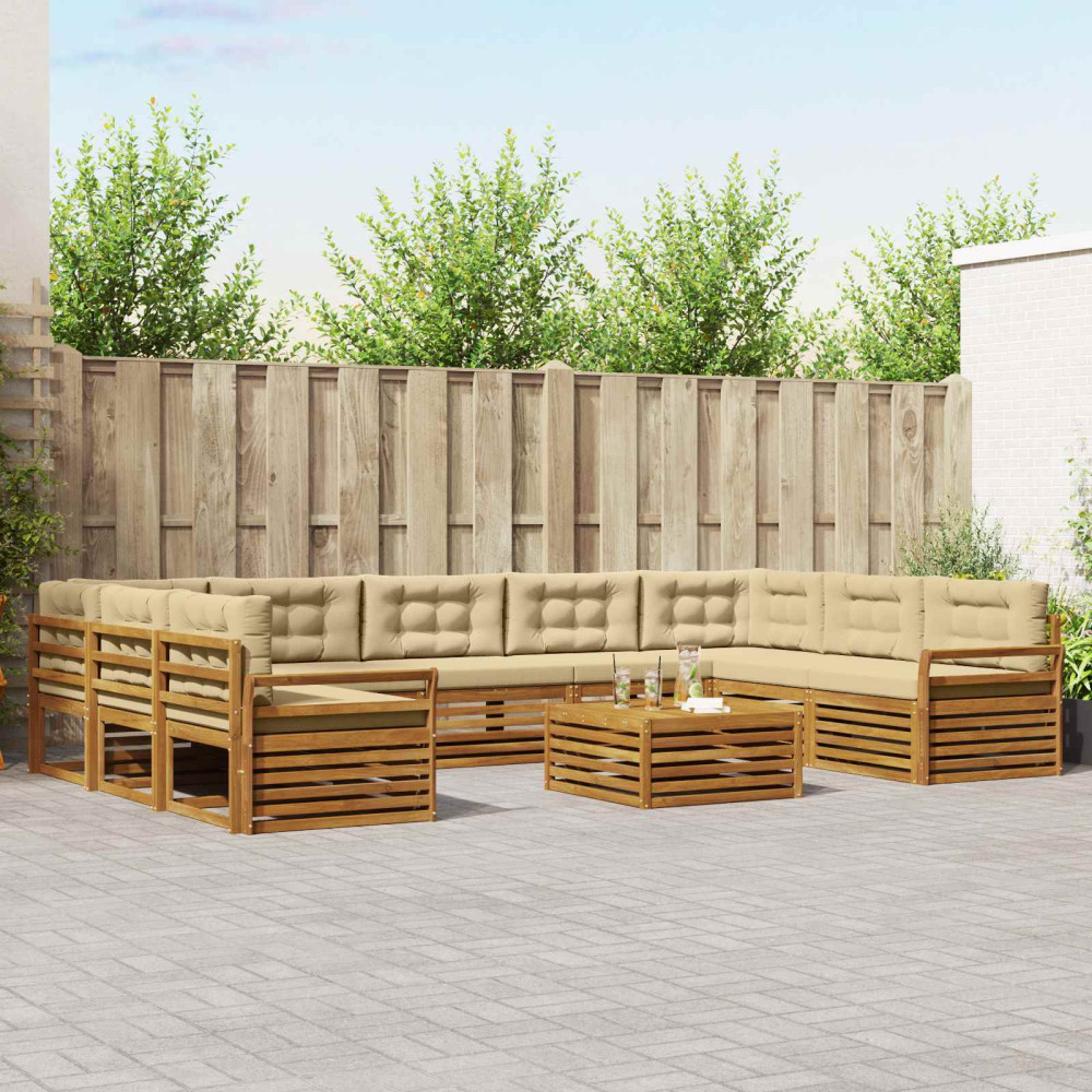 Produktbild för Utomhussoffset 10 pcs Naturlig och Beige Massivt Akaciaträ