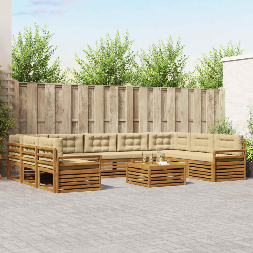 vidaXL Utomhussoffset 10 pcs Naturlig och Beige Massivt Akaciaträ