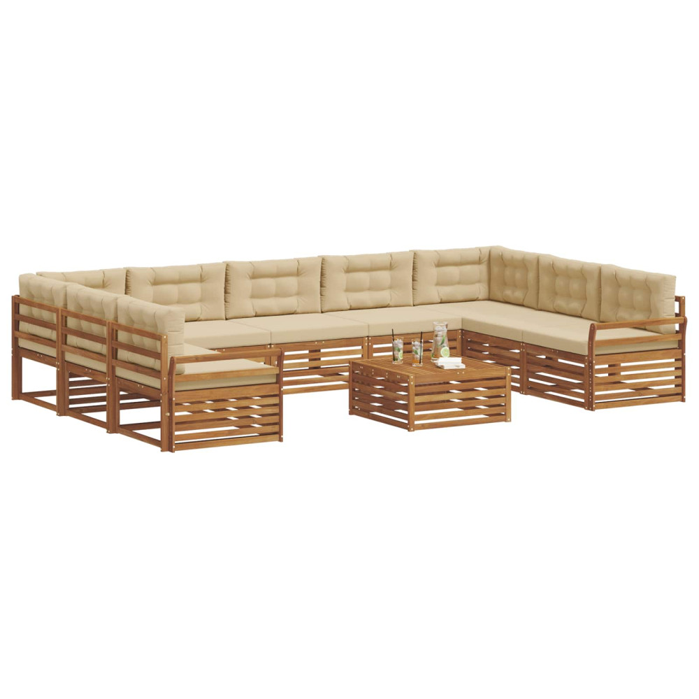 Produktbild för Utomhussoffset 10 pcs Naturlig och Beige Massivt Akaciaträ