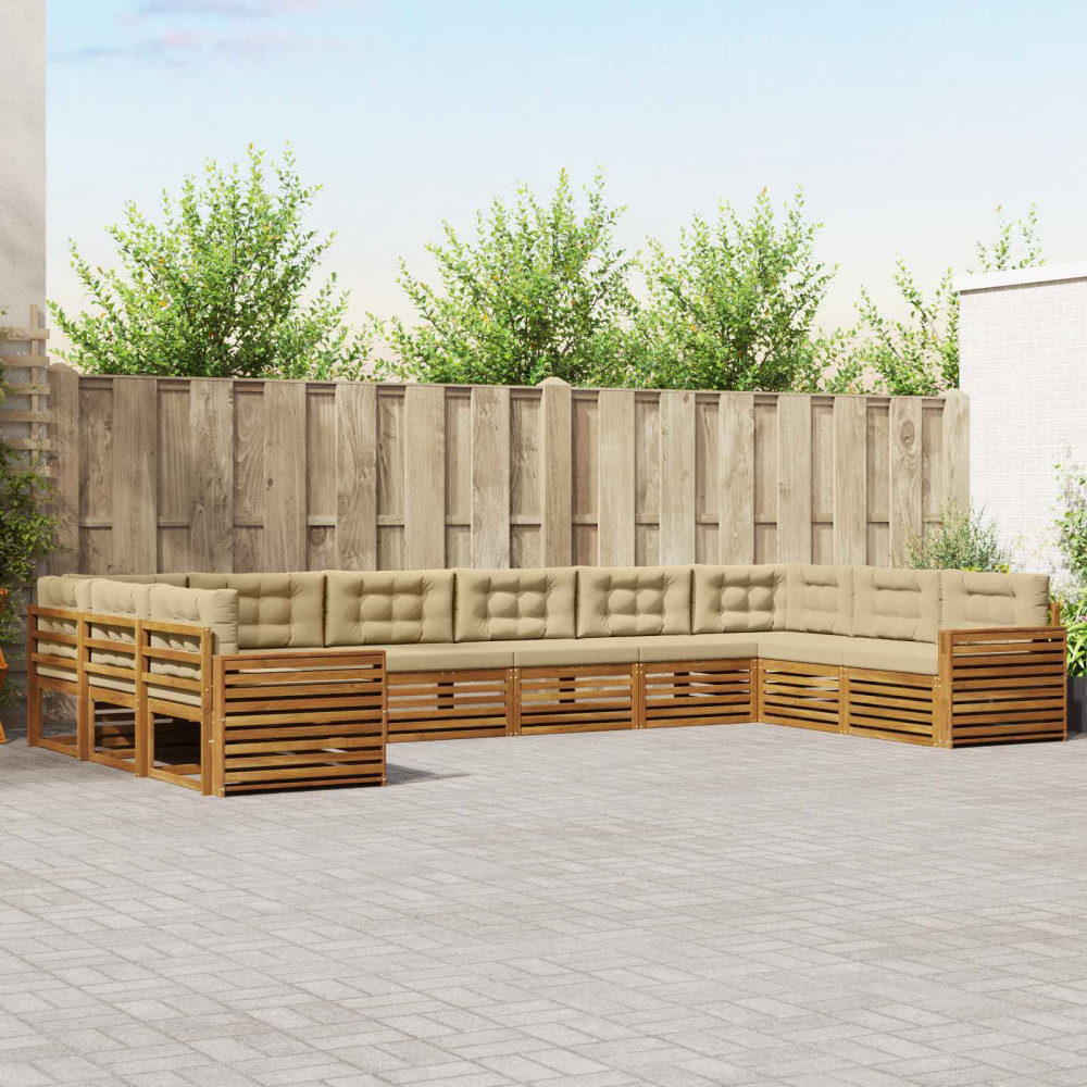 Produktbild för Soffgrupper 7 pcs Naturlig och Beige Massivt Akaciaträ