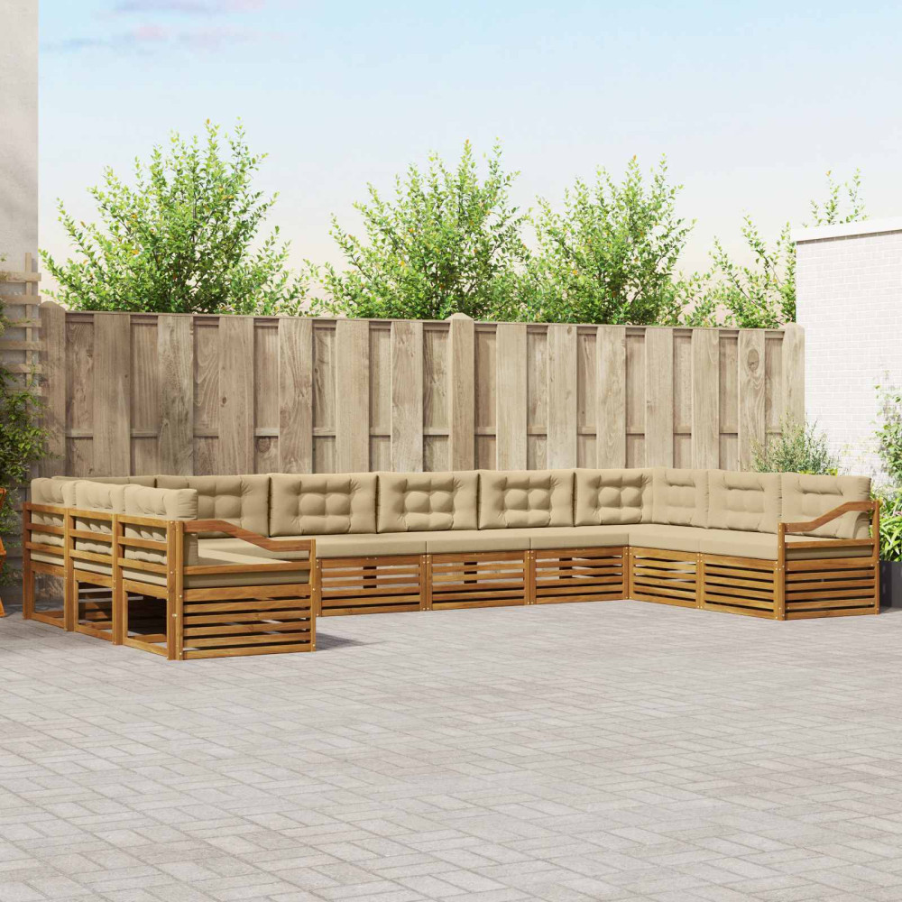Produktbild för Soffgrupper 10 pcs Naturlig och Beige Massivt Akaciaträ
