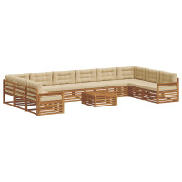 Produktbild för Soffgrupper 11 pcs Naturlig och Beige Massivt Akaciaträ