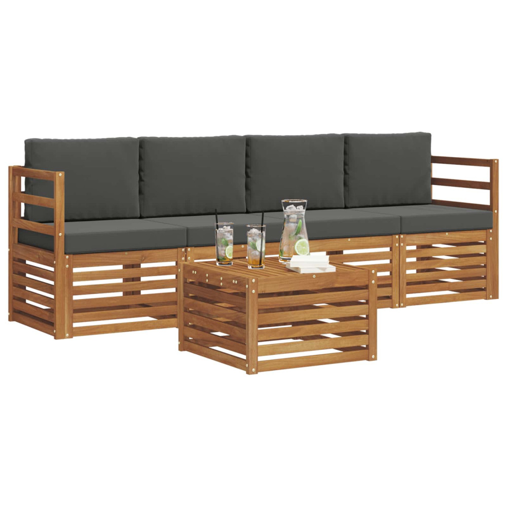 Produktbild för Utomhussoffset 5 pcs Naturlig och Antracit Massivt Akaciaträ