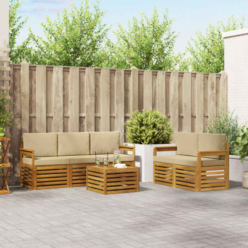 vidaXL Soffgrupper 6 pcs Naturlig och Beige Massivt Akaciaträ