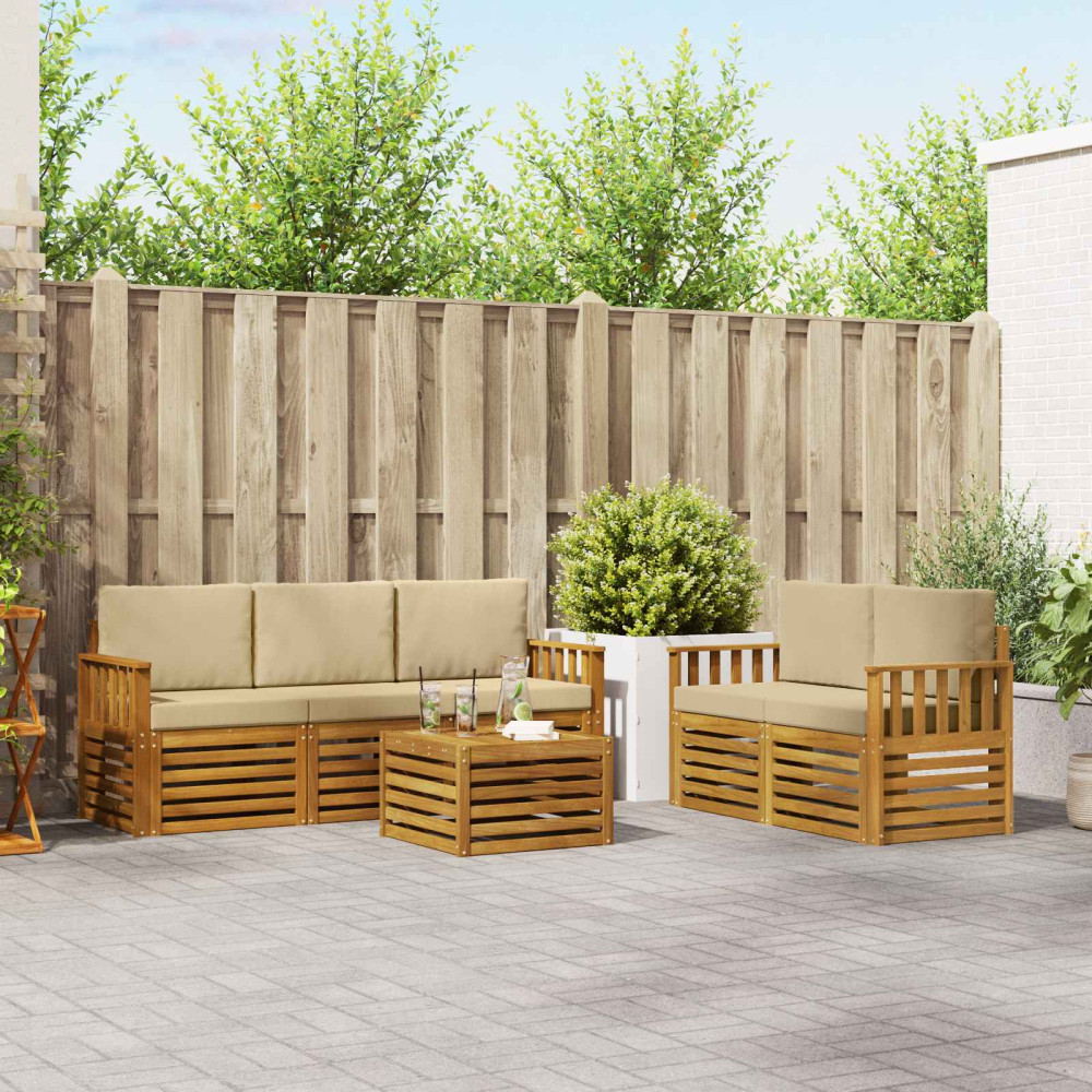 Produktbild för Soffgrupper 6 pcs Naturlig och Beige Massivt Akaciaträ