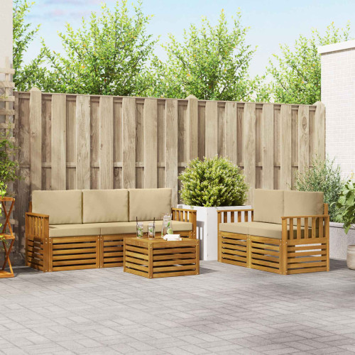 vidaXL Soffgrupper 6 pcs Naturlig och Beige Massivt Akaciaträ