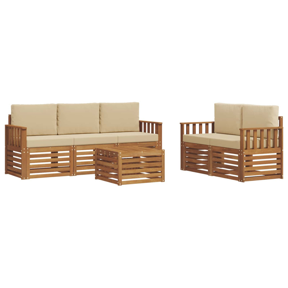 Produktbild för Soffgrupper 6 pcs Naturlig och Beige Massivt Akaciaträ