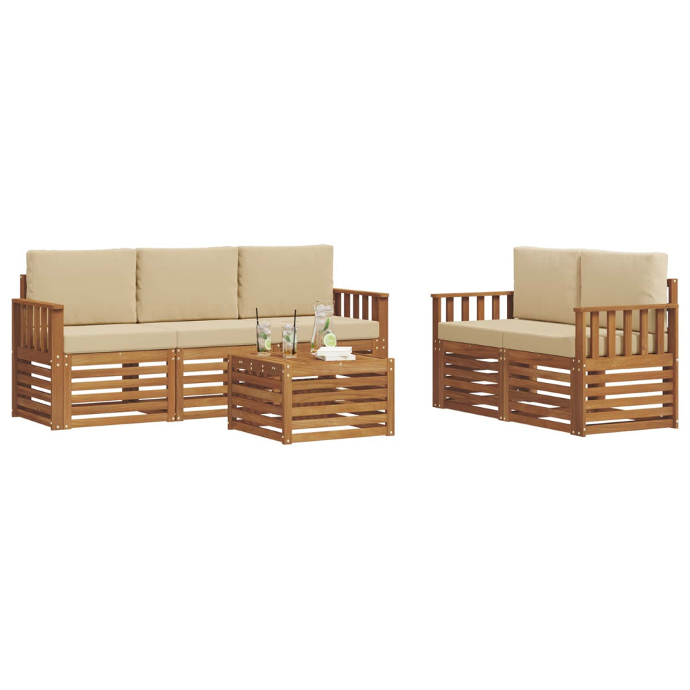 Produktbild för Soffgrupper 6 pcs Naturlig och Beige Massivt Akaciaträ