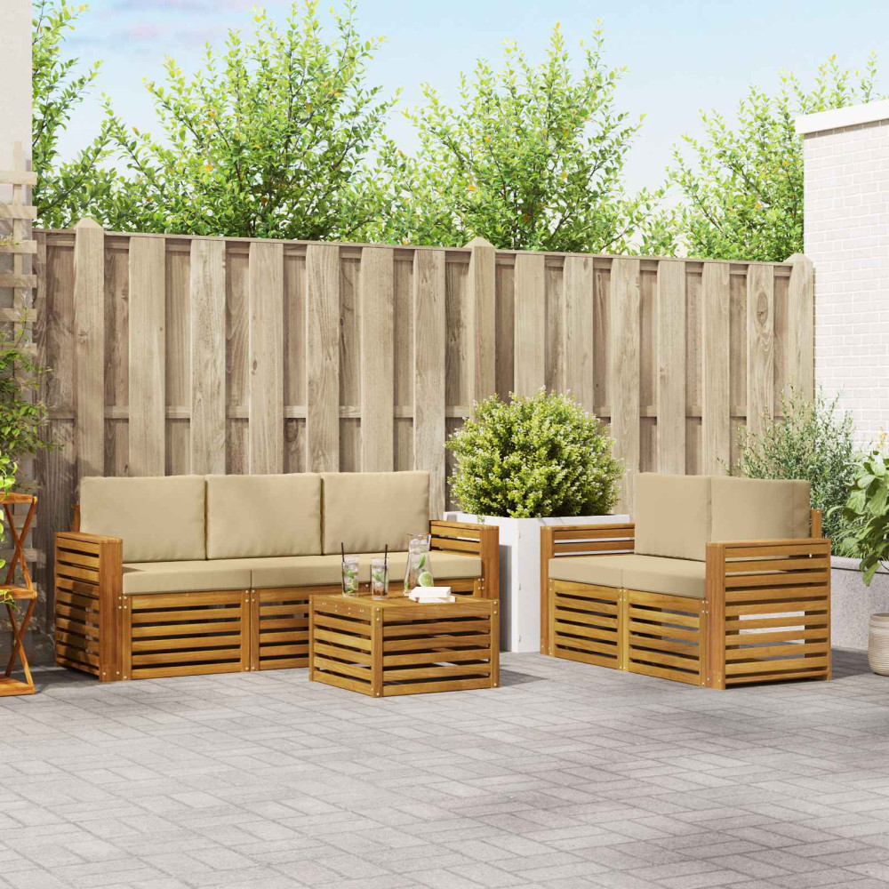 Produktbild för Soffgrupper 6 pcs Naturlig och Beige Massivt Akaciaträ