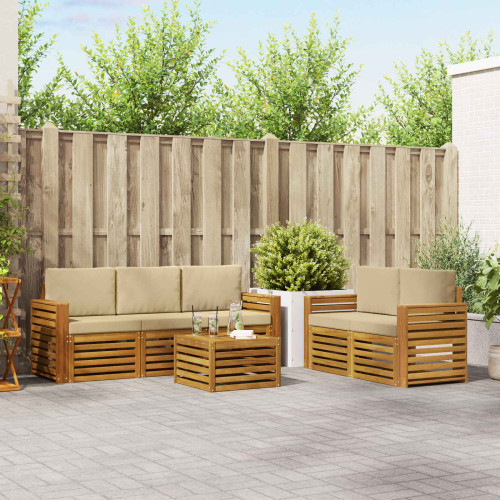 vidaXL Soffgrupper 6 pcs Naturlig och Beige Massivt Akaciaträ