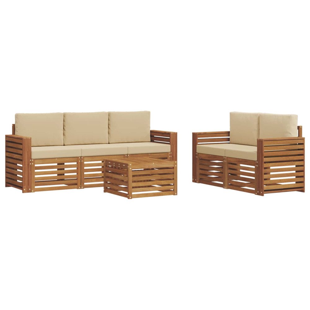 Produktbild för Soffgrupper 6 pcs Naturlig och Beige Massivt Akaciaträ