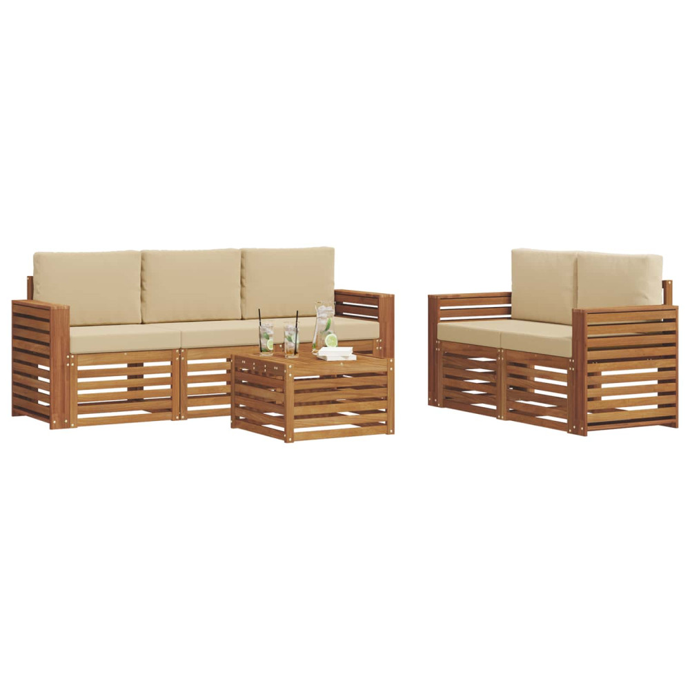Produktbild för Soffgrupper 6 pcs Naturlig och Beige Massivt Akaciaträ
