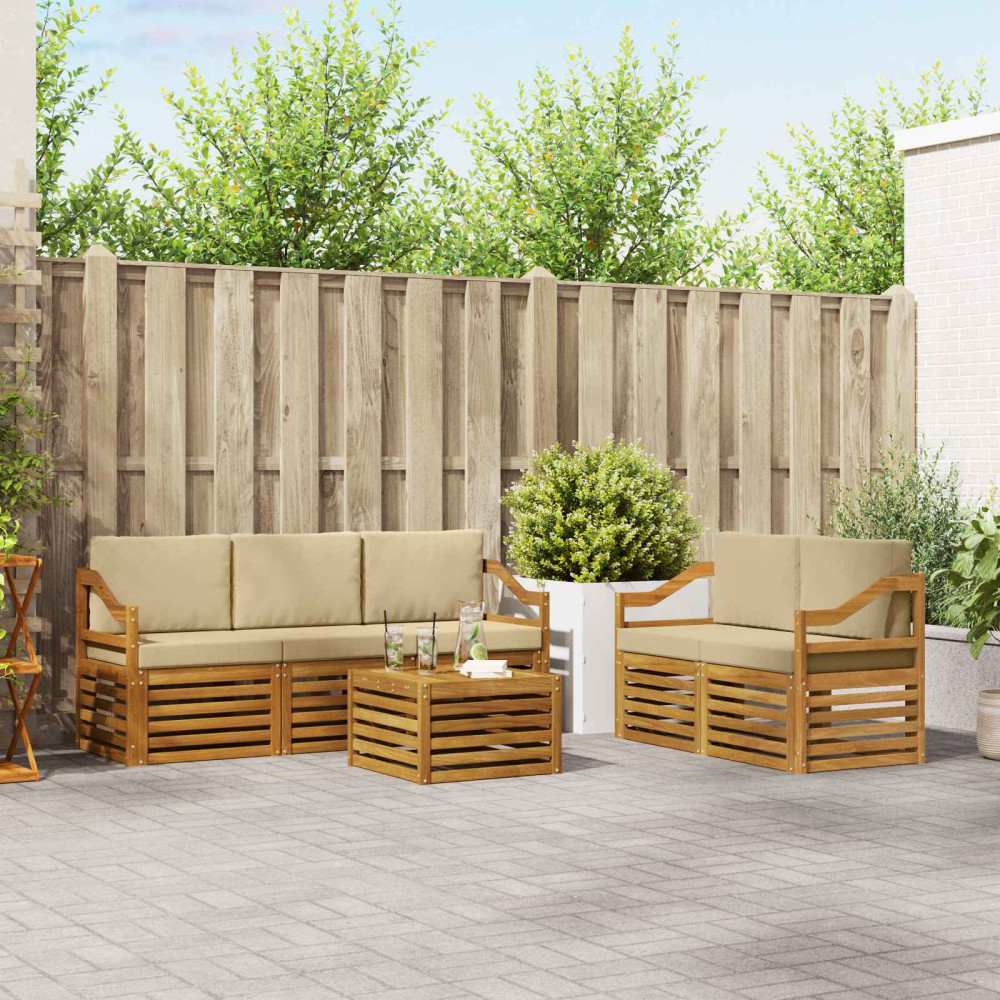 Produktbild för Soffgrupper 6 pcs Naturlig och Beige Massivt Akaciaträ