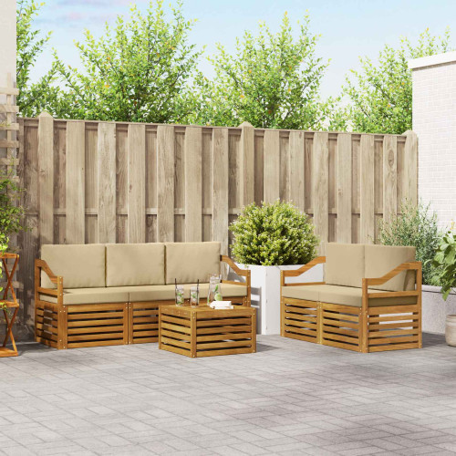 vidaXL Soffgrupper 6 pcs Naturlig och Beige Massivt Akaciaträ