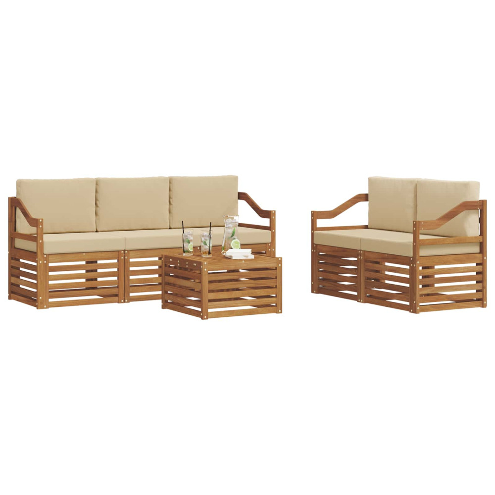 Produktbild för Soffgrupper 6 pcs Naturlig och Beige Massivt Akaciaträ