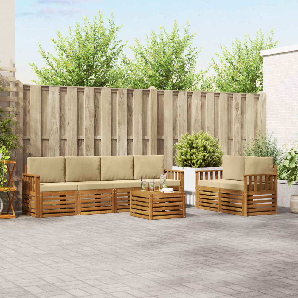 Produktbild för Utomhussoffset 7 pcs Naturlig och Beige Massivt Akaciaträ