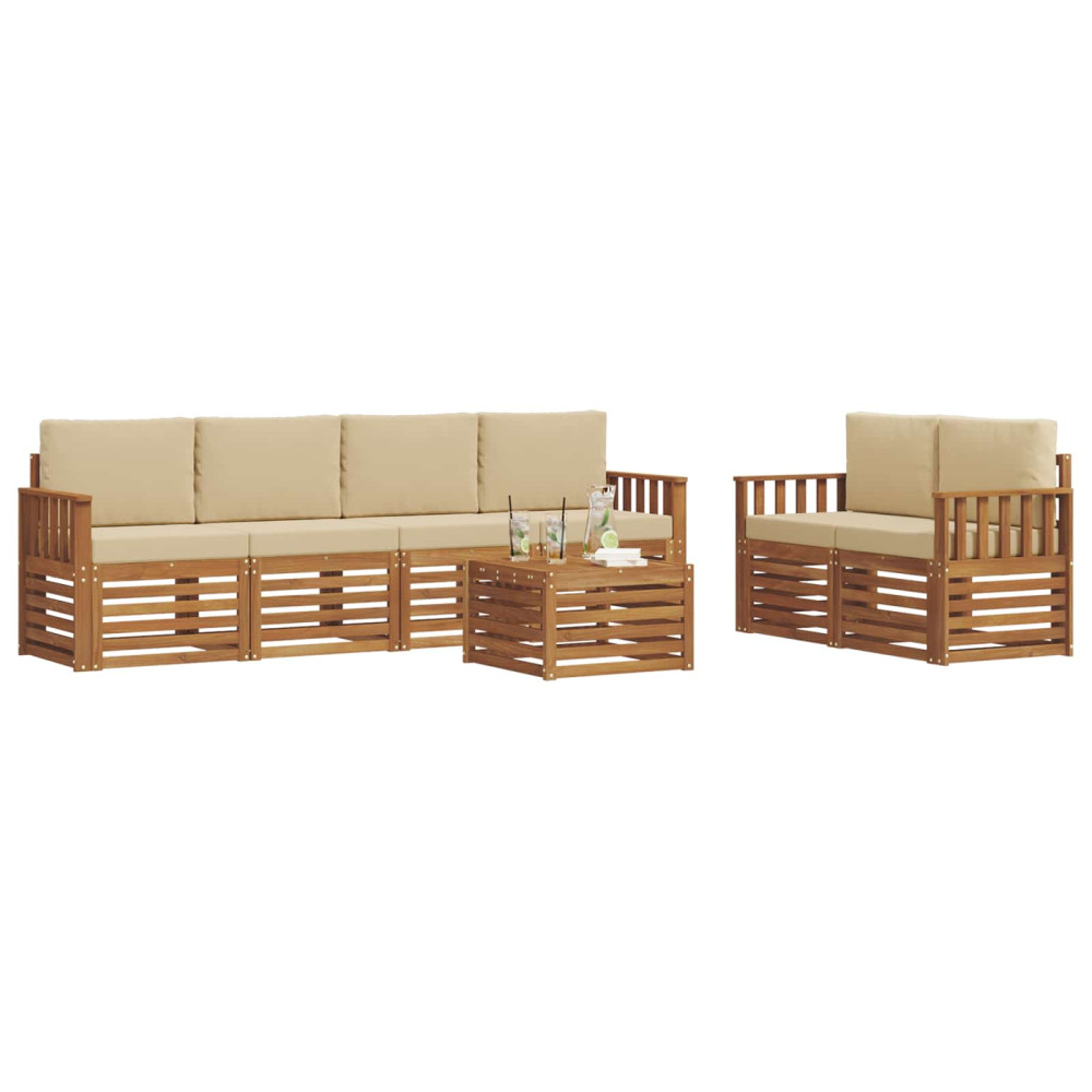 Produktbild för Utomhussoffset 7 pcs Naturlig och Beige Massivt Akaciaträ