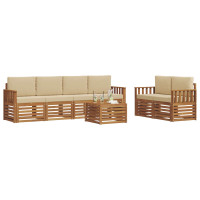 Produktbild för Utomhussoffset 7 pcs Naturlig och Beige Massivt Akaciaträ