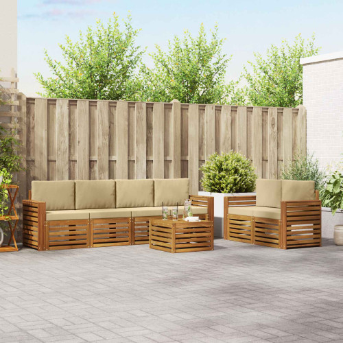 vidaXL Utomhussoffset 7 pcs Naturlig och Beige Massivt Akaciaträ