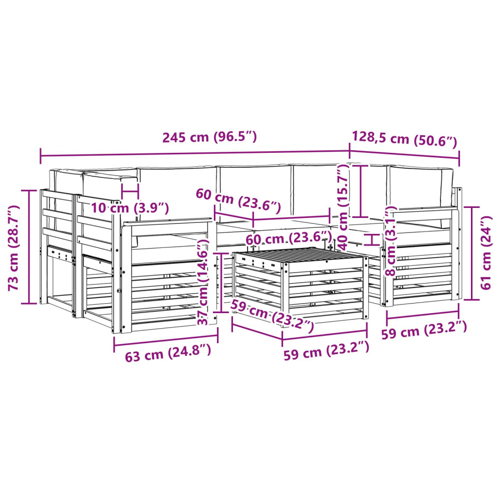 Produktbild för Utomhussoffset 7 pcs Naturlig och Grädde Massivt Akaciaträ