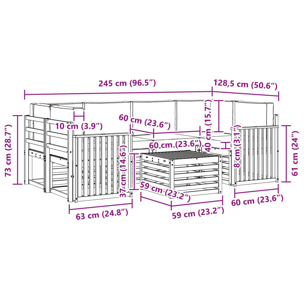 Produktbild för Utomhussoffset 7 pcs Naturlig och Grädde Massivt Akaciaträ