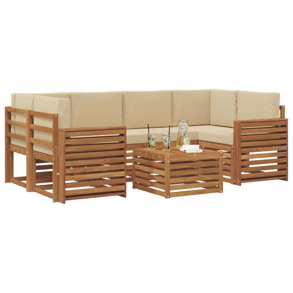 Produktbild för Utomhussoffset 7 pcs Naturlig och Beige Massivt Akaciaträ