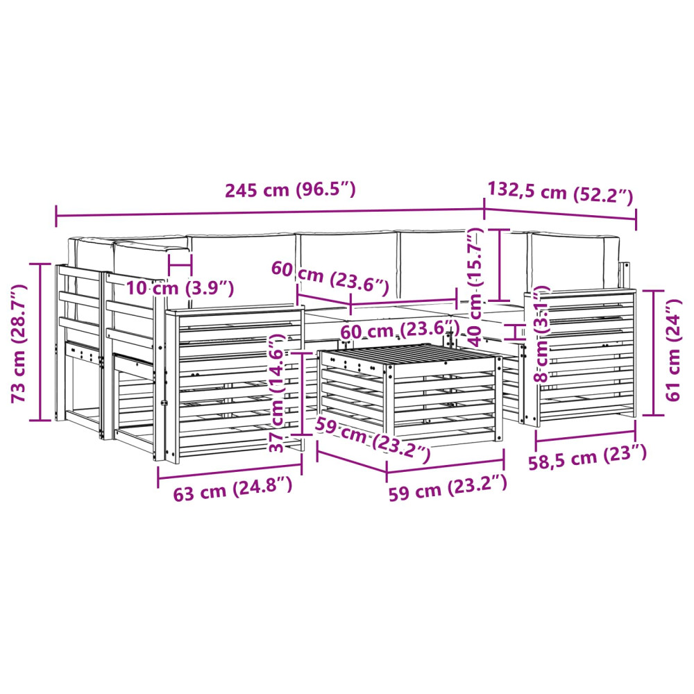 Produktbild för Utomhussoffset 7 pcs Naturlig och Beige Massivt Akaciaträ