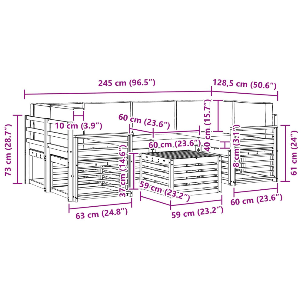 Produktbild för Utomhussoffset 7 pcs Naturlig och Grädde Massivt Akaciaträ