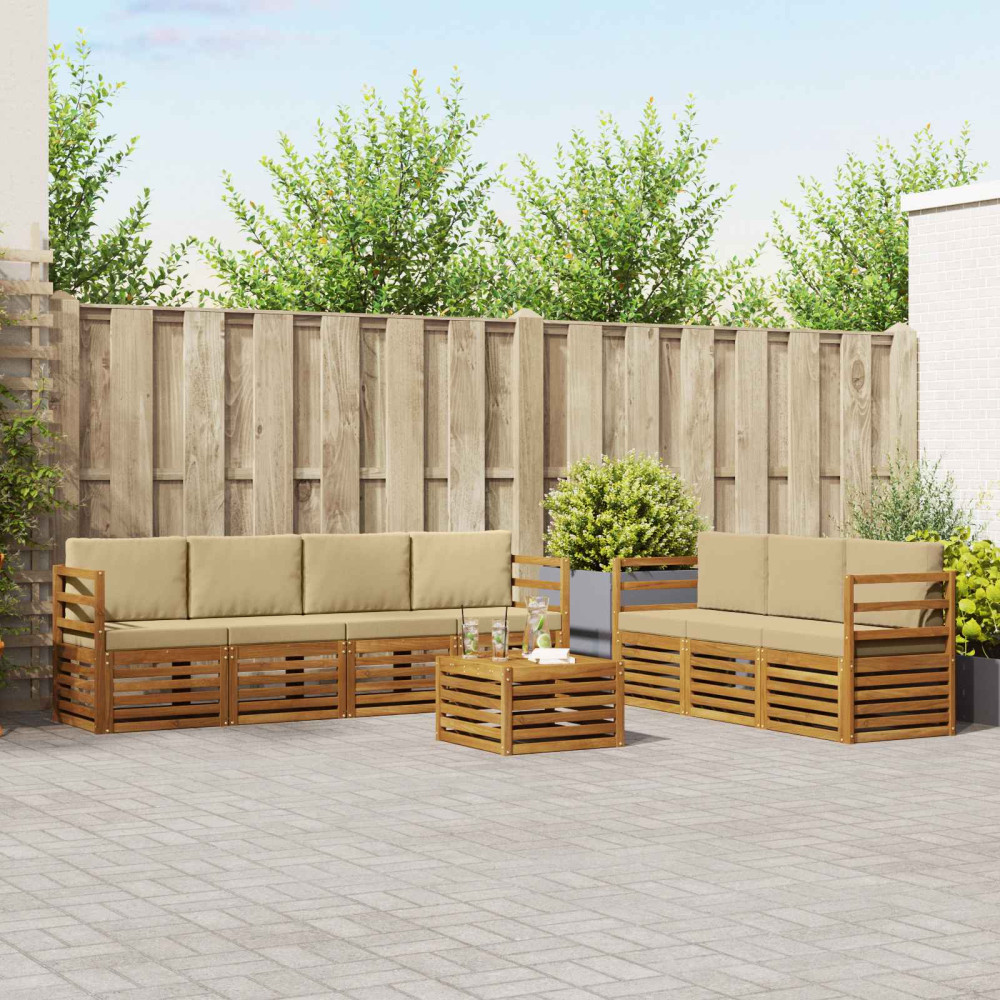 Produktbild för Soffgrupper 8 pcs Naturlig och Beige Massivt Akaciaträ