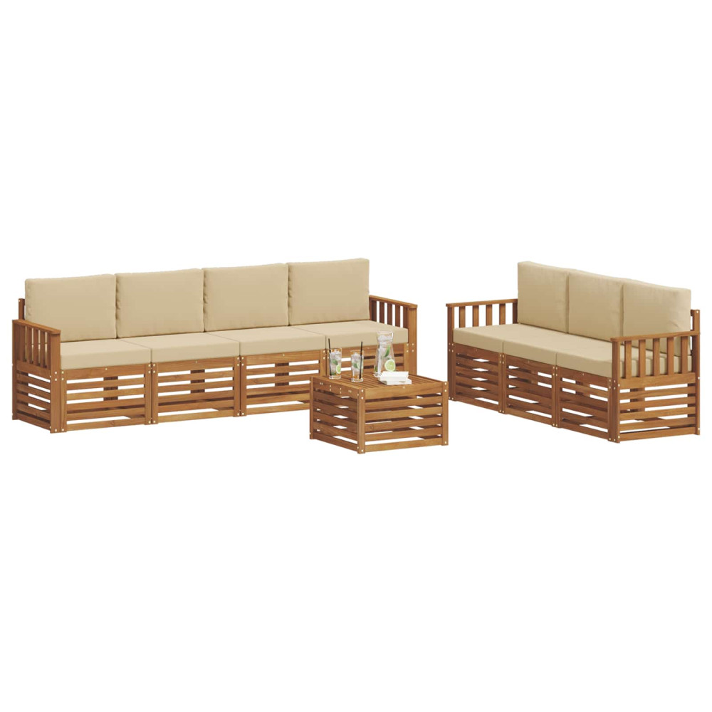 Produktbild för Soffgrupper 8 pcs Naturlig och Beige Massivt Akaciaträ