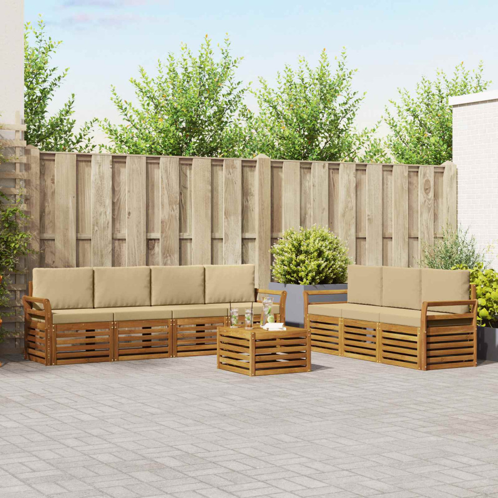 Produktbild för Soffgrupper 8 pcs Naturlig och Beige Massivt Akaciaträ