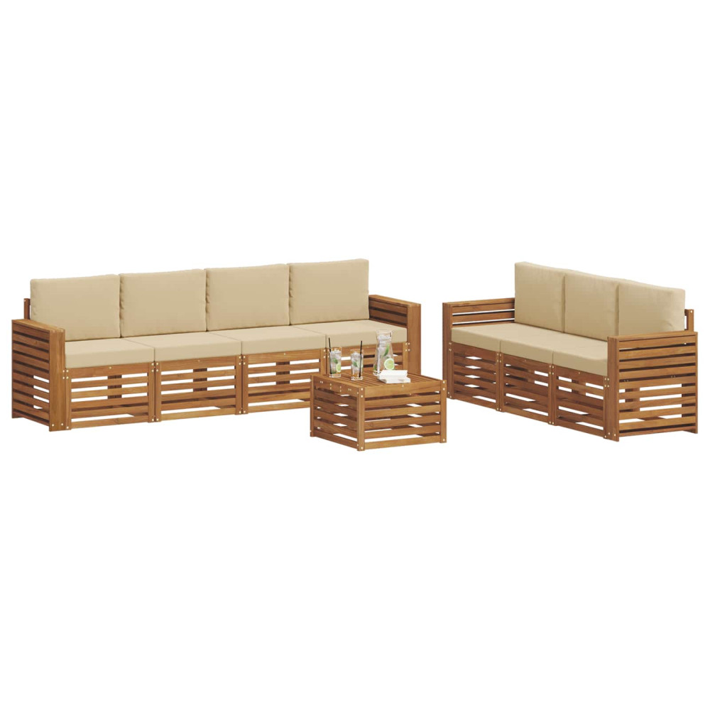 Produktbild för Soffgrupper 8 pcs Naturlig och Beige Massivt Akaciaträ