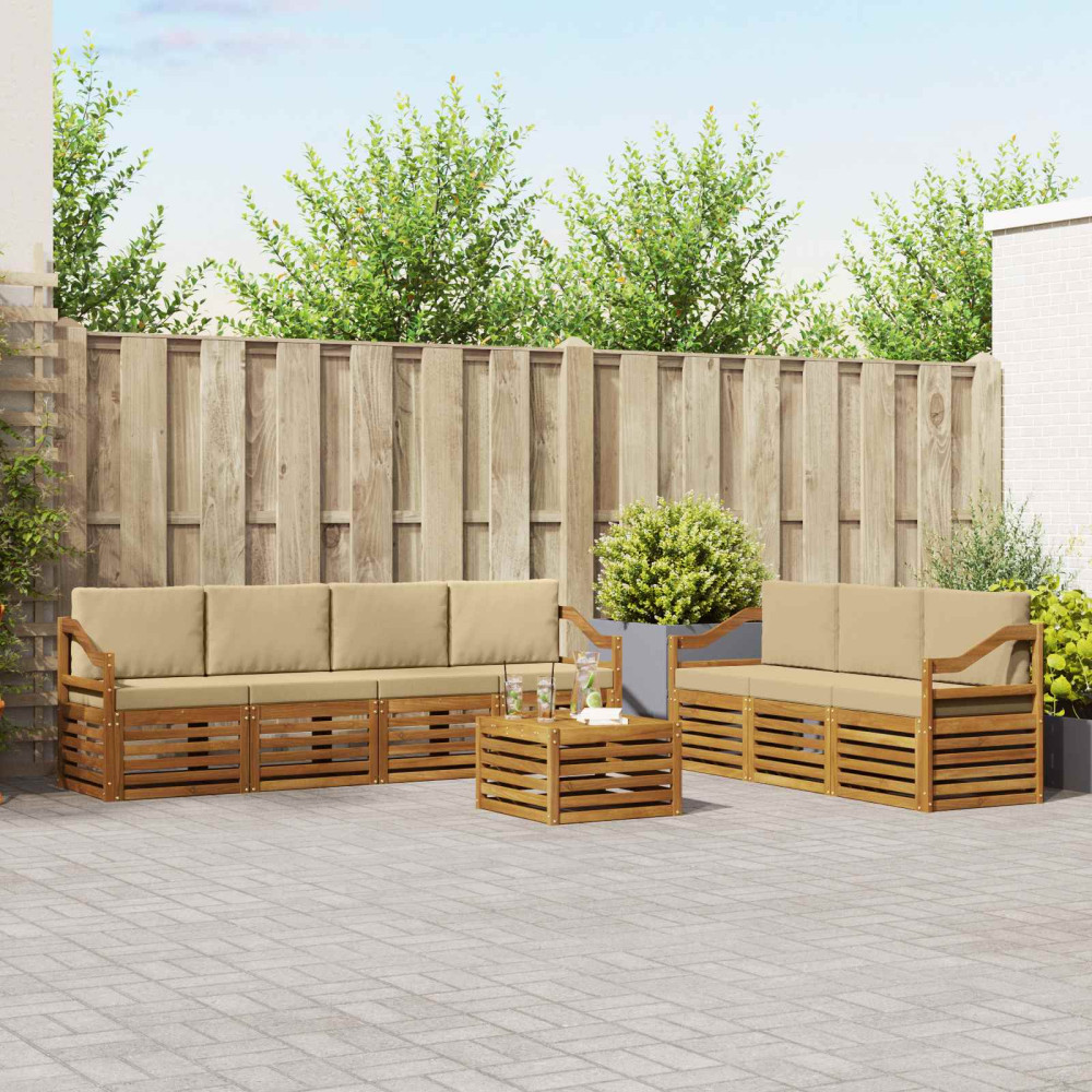 Produktbild för Soffgrupper 8 pcs Naturlig och Beige Massivt Akaciaträ