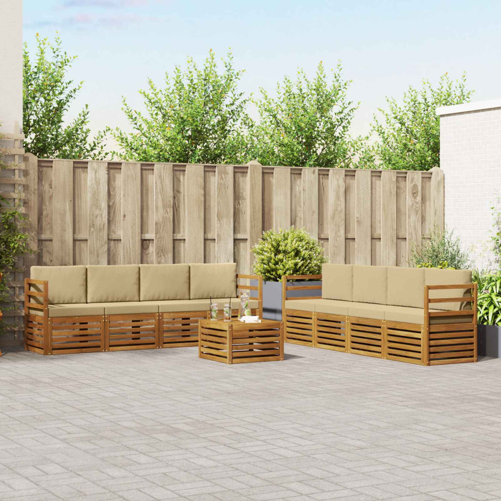 Produktbild för Soffgrupper 9 pcs Naturlig och Beige Massivt Akaciaträ